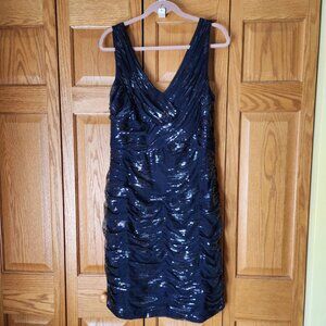 Lauren Ralph Lauren Evenings Navy Blue Sequins Rouched Tulle Cocktail Dress 16